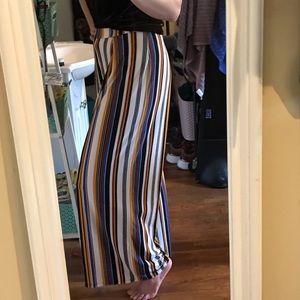Stripped wide-leg polyester pants